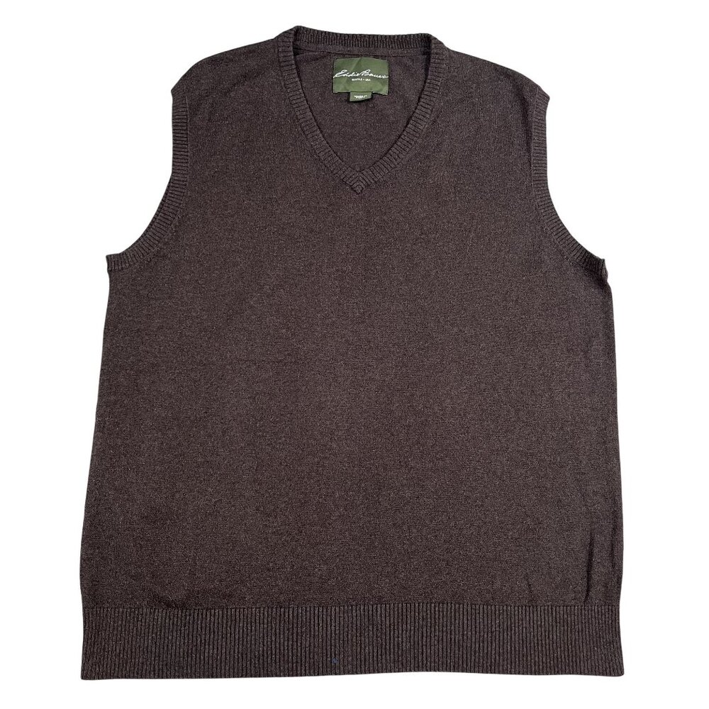 Eddie Bauer Sweater Vest Mens XL Chocolate Brown Cotton Cashmere